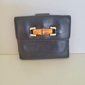 Gucci Bamboo Black Leather Bifold French Wallet Vintage 035-2149-1866 Made Italy